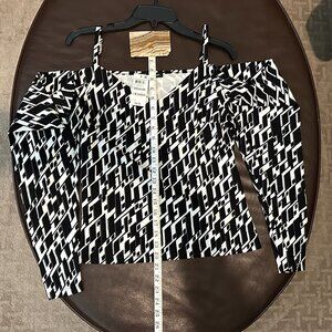 Black and White Medium Blouse Off the Shoulder International Concepts New w/ Tag
